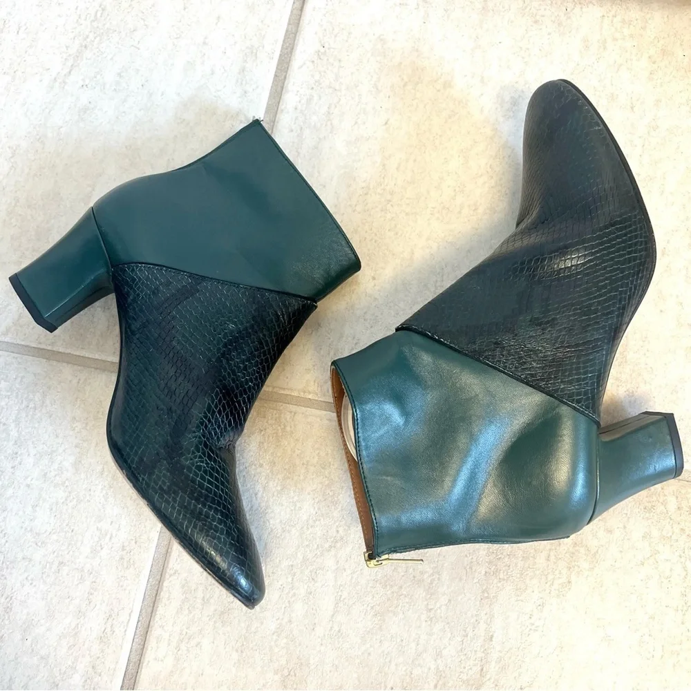 NEW LOVERS Spain Women's Green Two-Tone Leather Snakeskin Ankle Booties size 8M